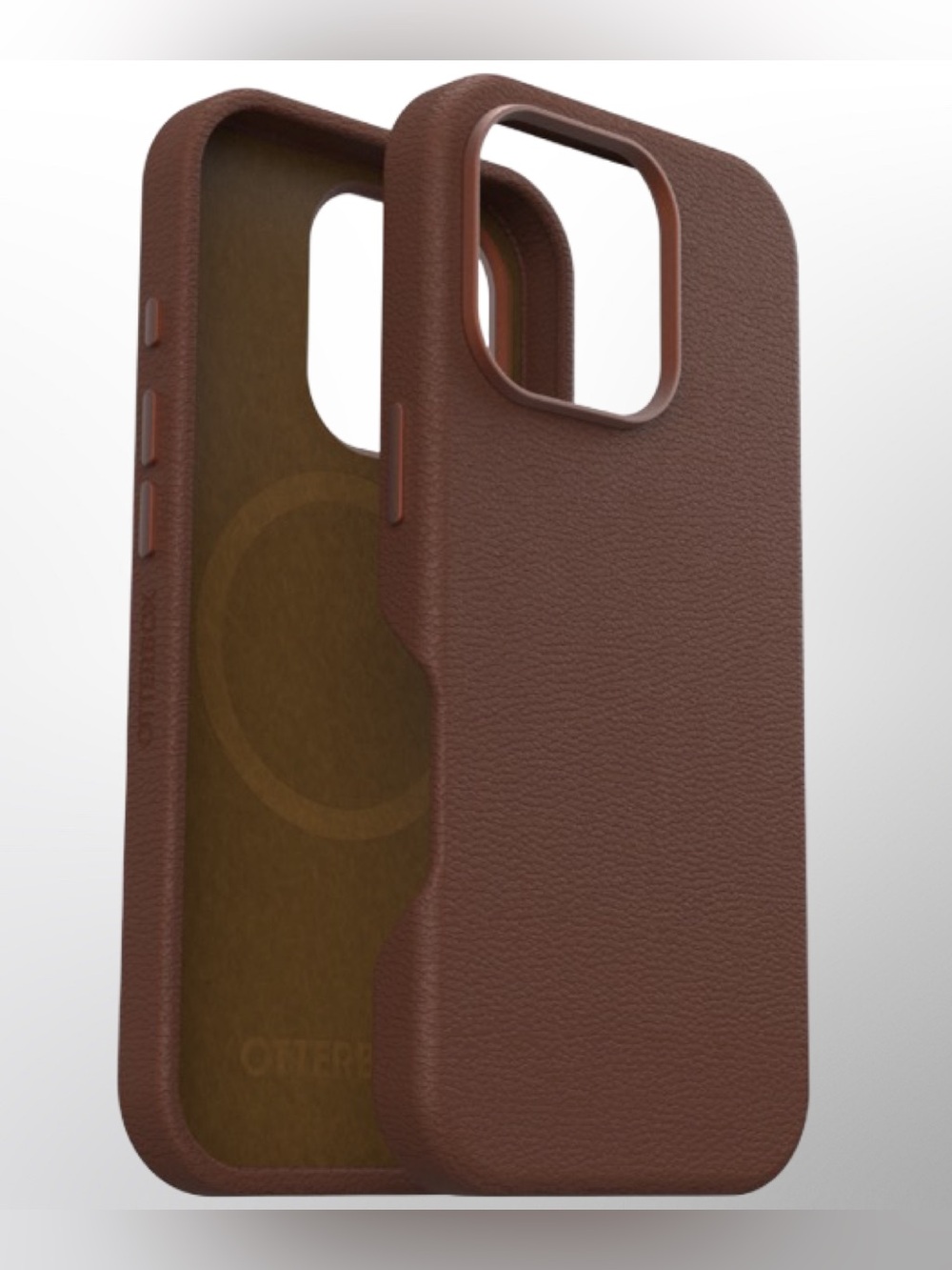 OtterBox Symmetry Leather MagSafe Case iPhone 16 Pro – Rich Brown Cactus Design